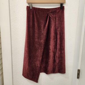 Earthbound Burgundy Corduroy Asymmetrical Midi Skirt
